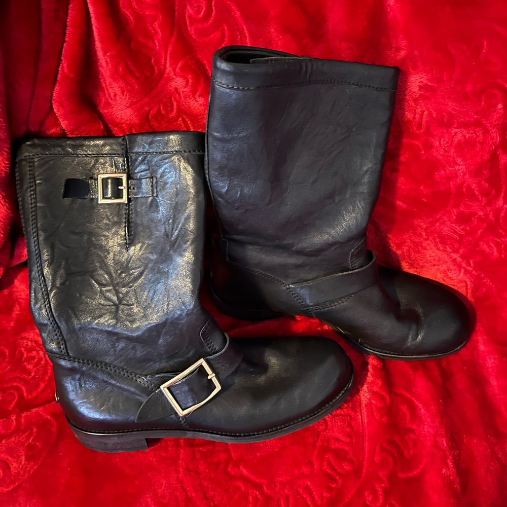 Jimmy Choo Leather Short Biker Boots.